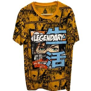 Launder Graphic Tee Large Mens Yellow Anime Manga All Over Print Legendary Shirt